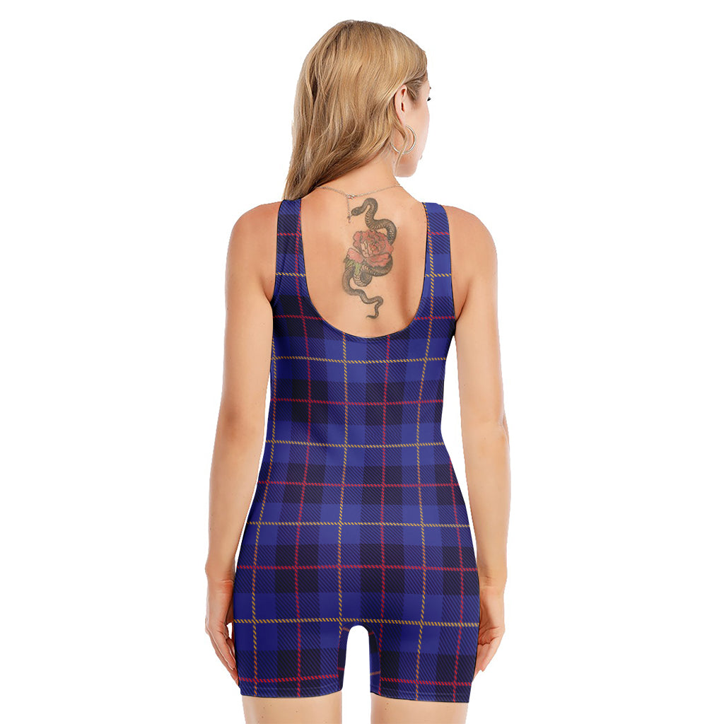 Deep Blue Stewart Tartan Print Sleeveless One Piece Swimsuit