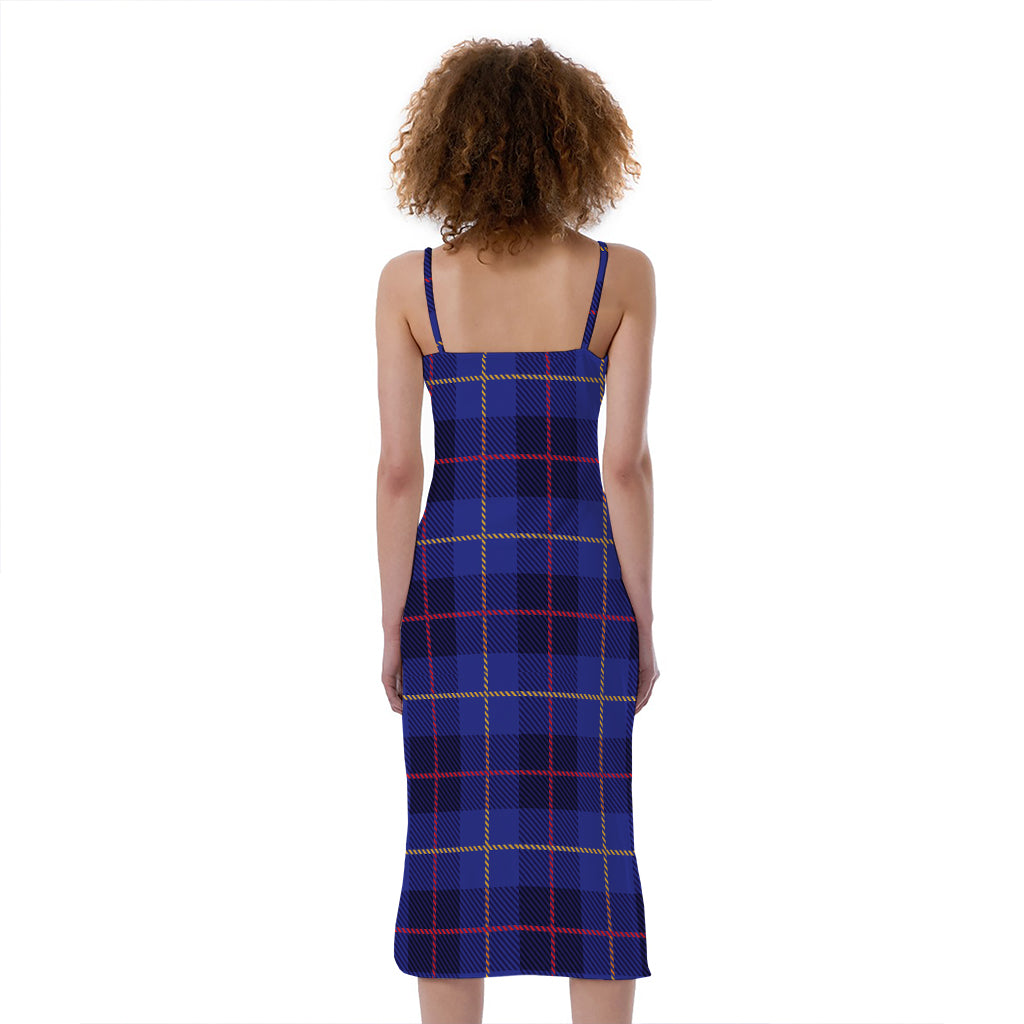 Deep Blue Stewart Tartan Print Slim Fit Midi Cami Dress