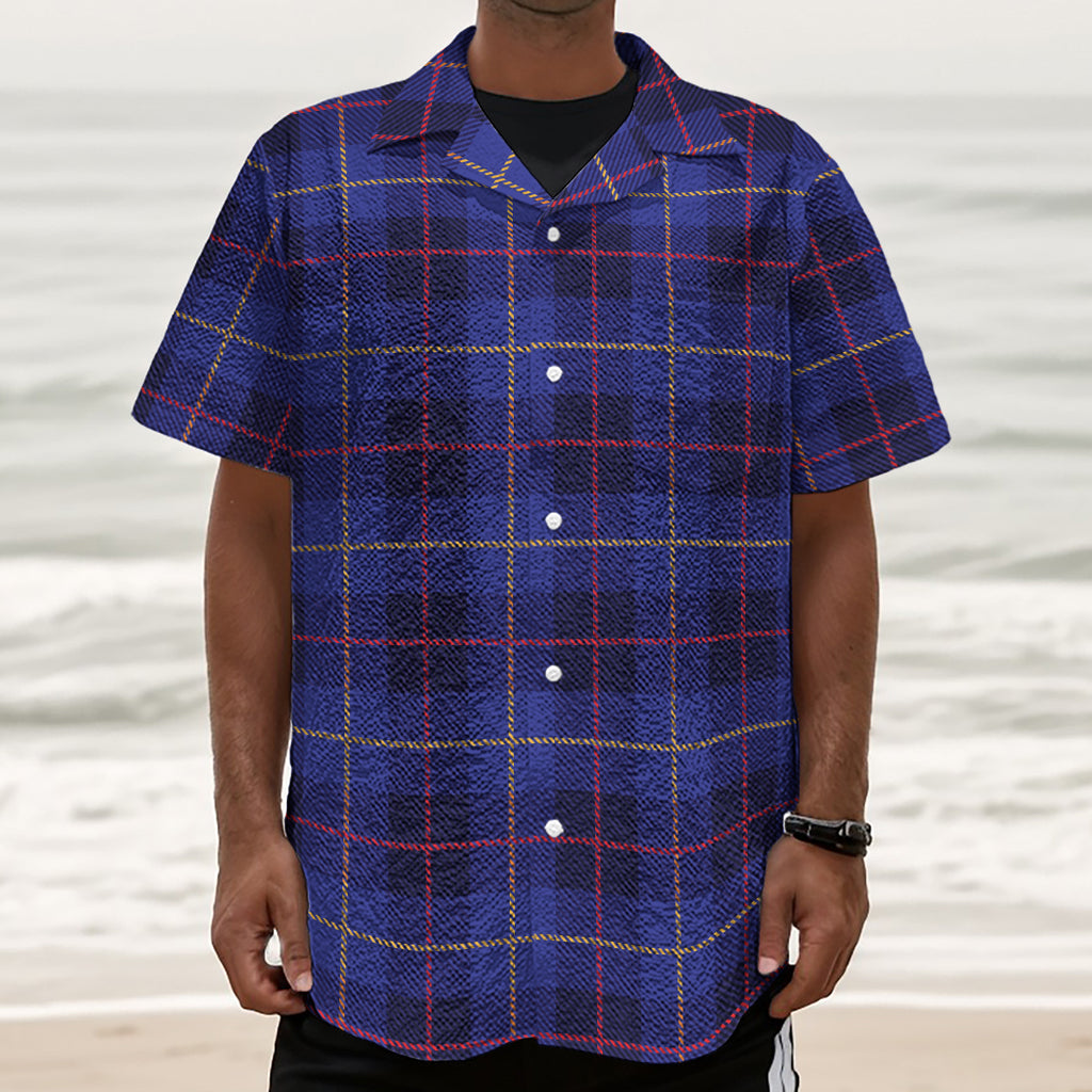 Deep Blue Stewart Tartan Print Textured Short Sleeve Shirt
