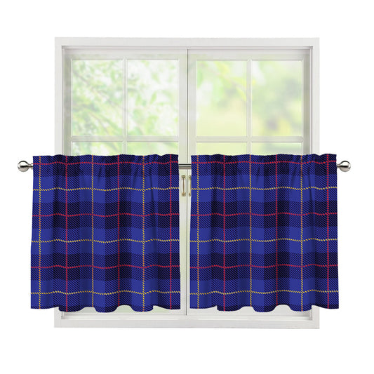 Deep Blue Stewart Tartan Print Tier Curtains
