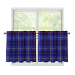 Deep Blue Stewart Tartan Print Tier Curtains