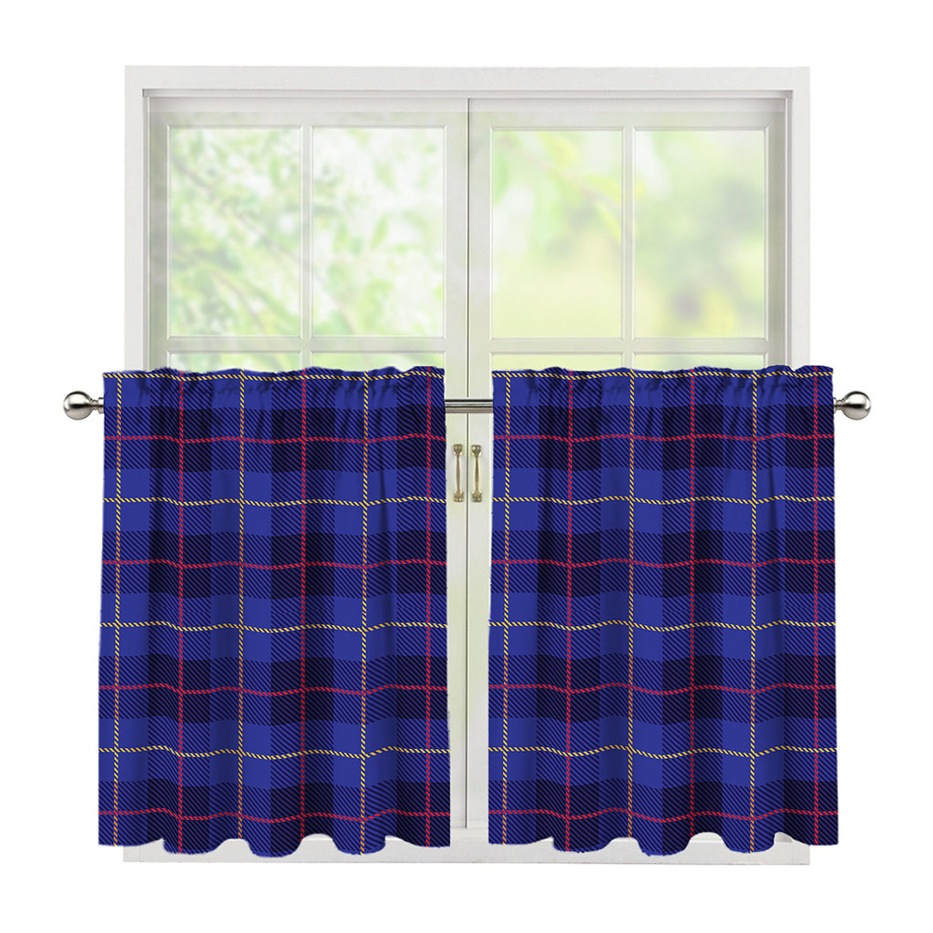 Deep Blue Stewart Tartan Print Tier Curtains