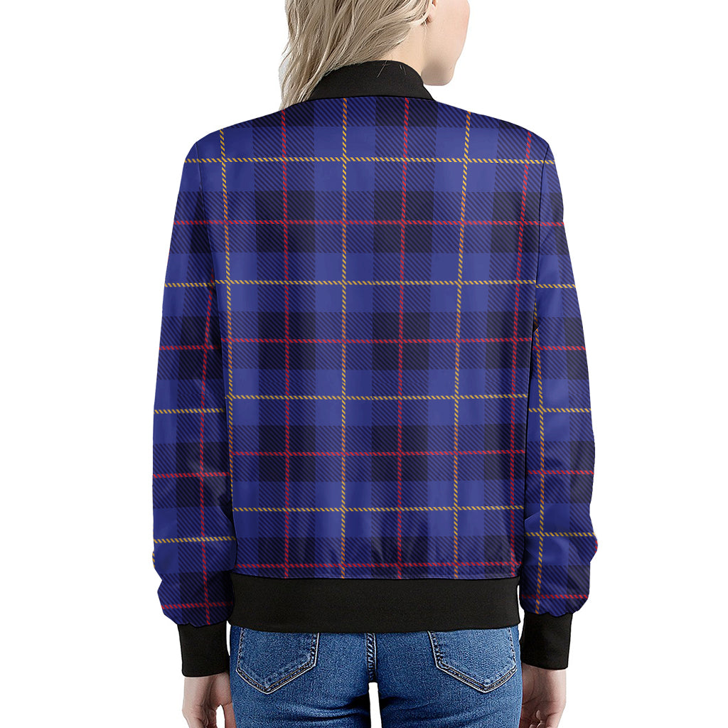 Deep Blue Stewart Tartan Print Women's Bomber Jacket