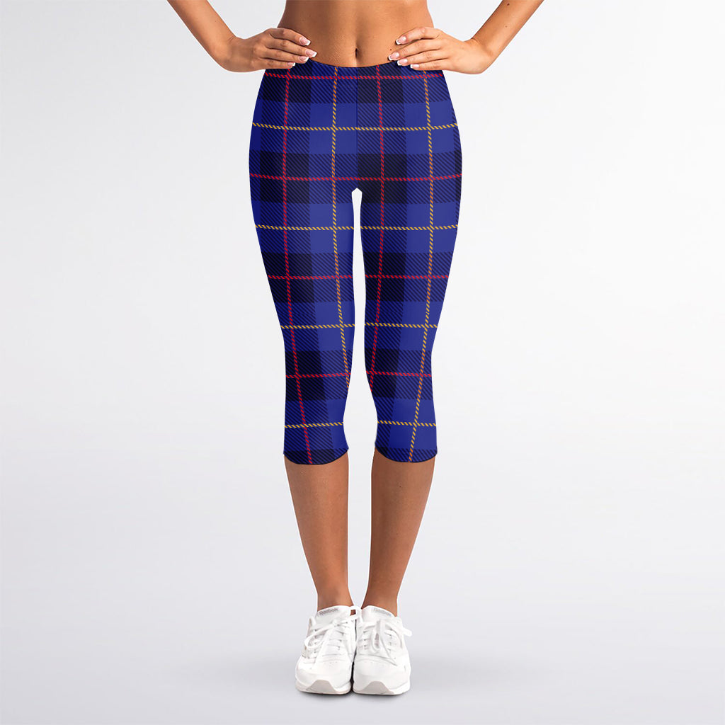 Deep Blue Stewart Tartan Print Women's Capri Leggings