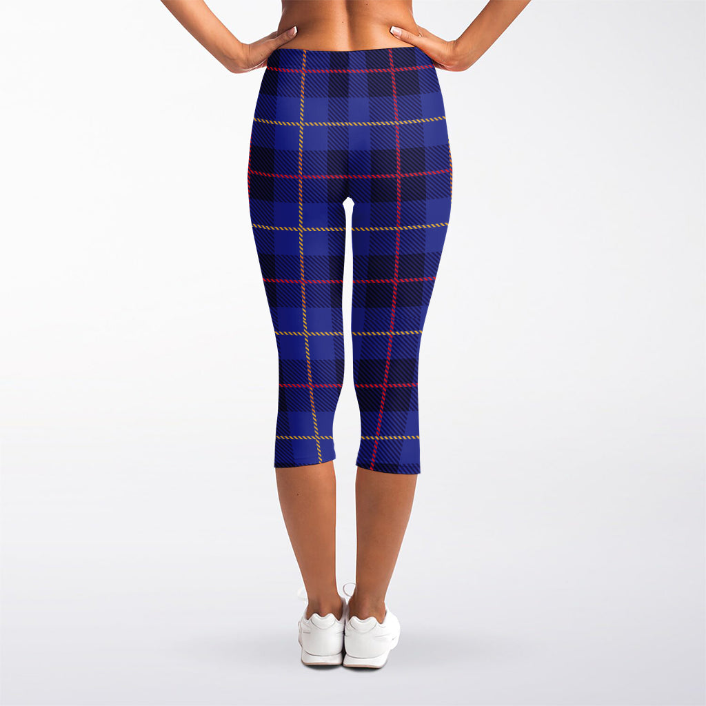 Deep Blue Stewart Tartan Print Women's Capri Leggings