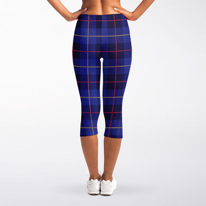 Deep Blue Stewart Tartan Print Women's Capri Leggings