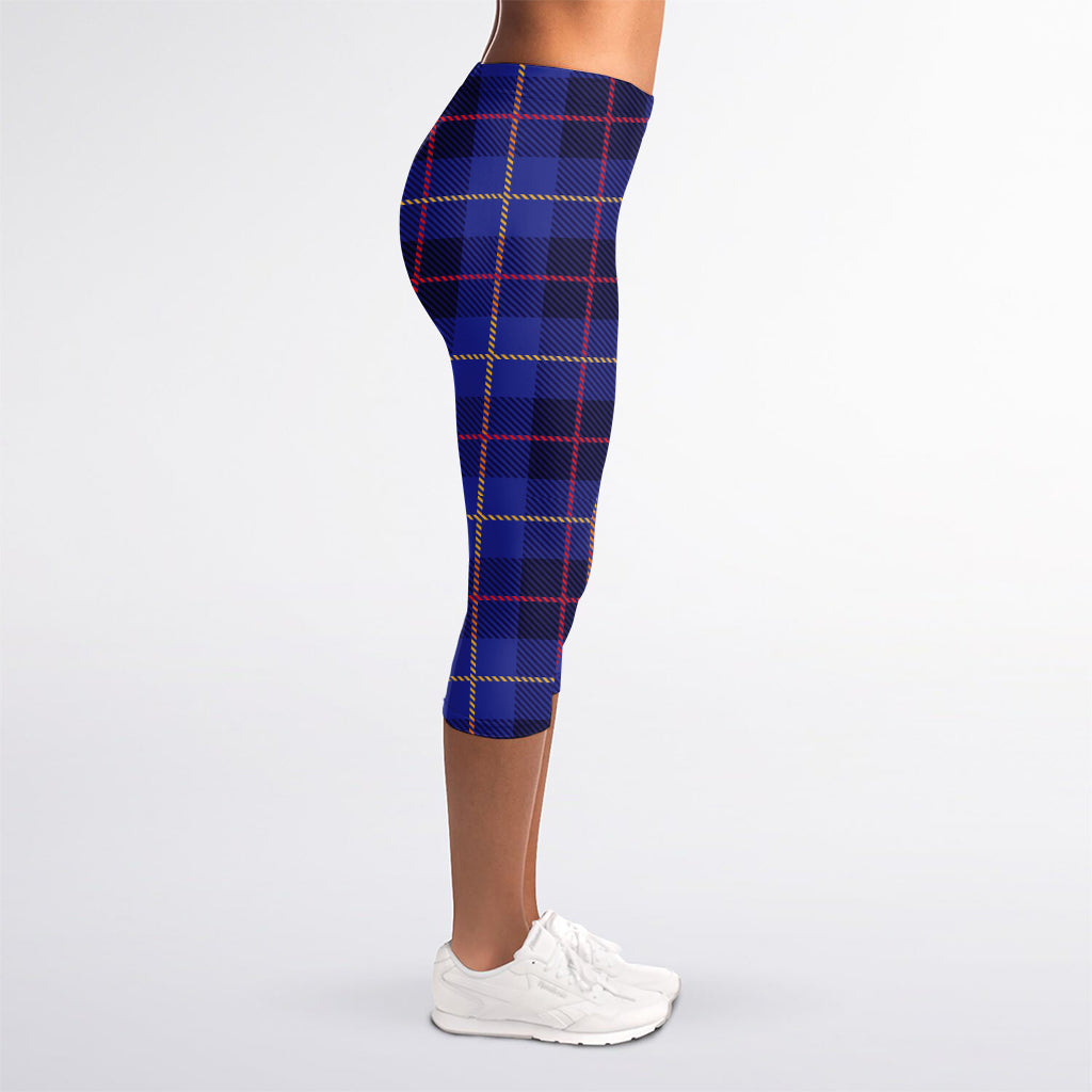 Deep Blue Stewart Tartan Print Women's Capri Leggings