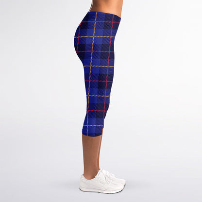 Deep Blue Stewart Tartan Print Women's Capri Leggings