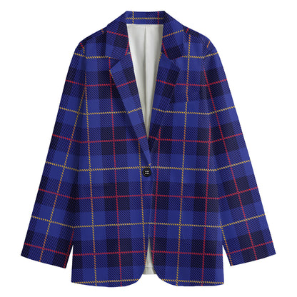 Deep Blue Stewart Tartan Print Women's Cotton Blazer