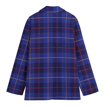 Deep Blue Stewart Tartan Print Women's Cotton Blazer