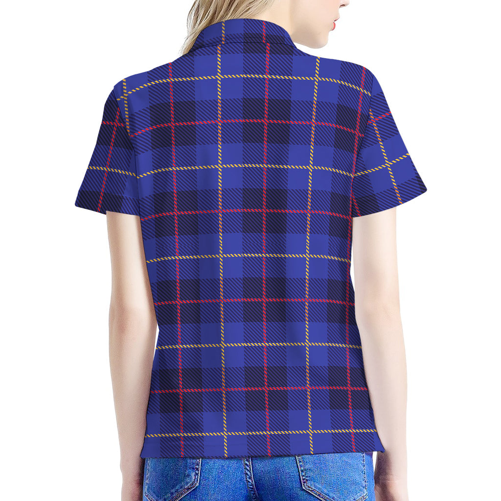 Deep Blue Stewart Tartan Print Women's Polo Shirt