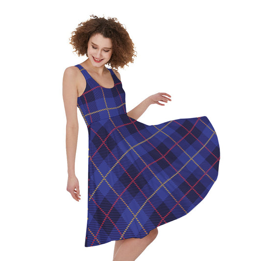 Deep Blue Stewart Tartan Print Women's Sleeveless Dress