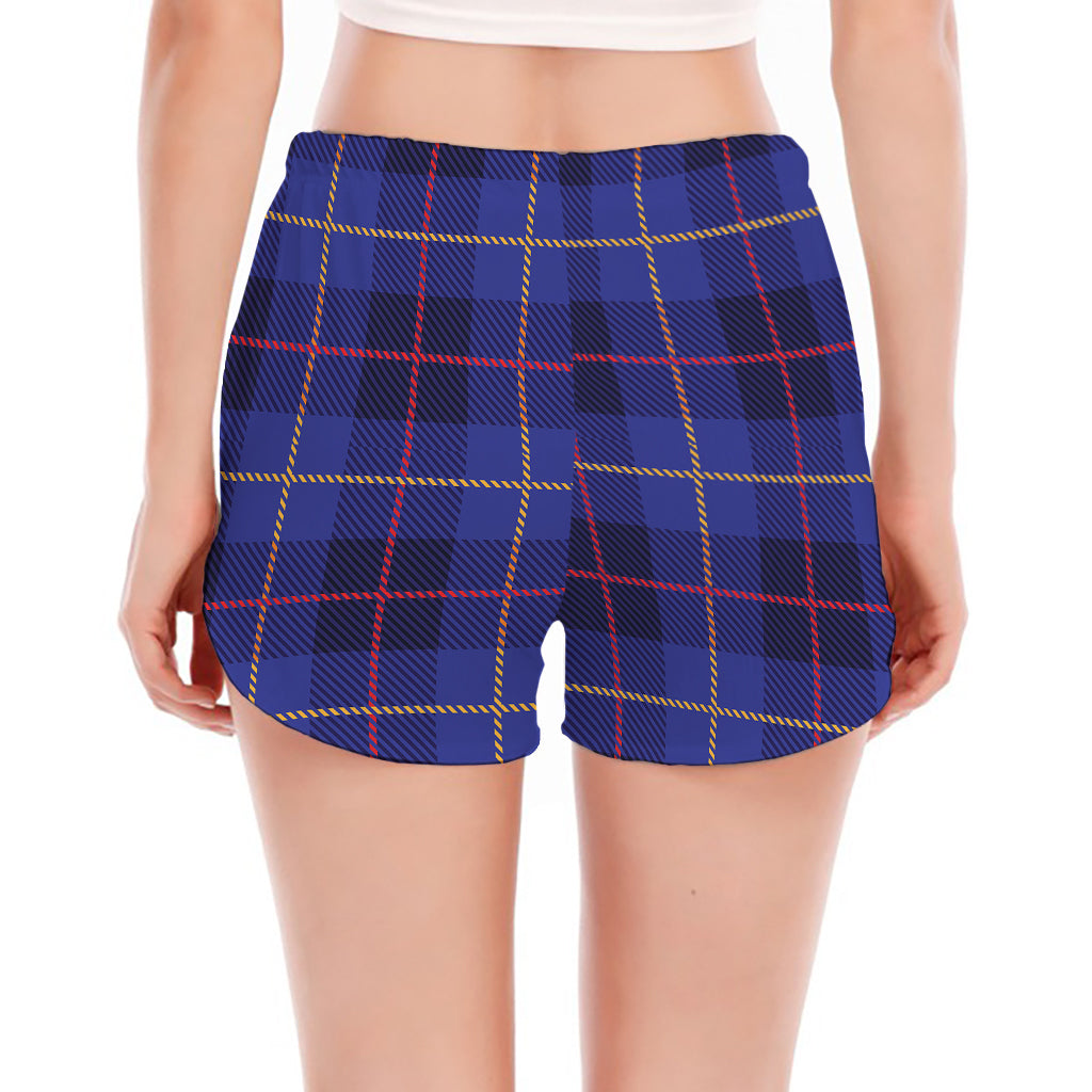 Deep Blue Stewart Tartan Print Women's Split Running Shorts