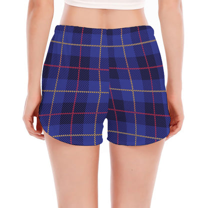 Deep Blue Stewart Tartan Print Women's Split Running Shorts