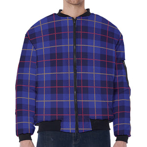 Deep Blue Stewart Tartan Print Zip Sleeve Bomber Jacket