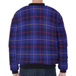 Deep Blue Stewart Tartan Print Zip Sleeve Bomber Jacket