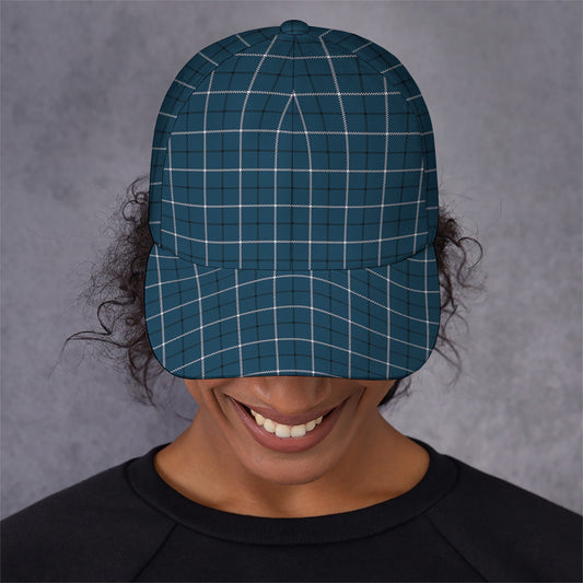 Deep Blue Tattersall Pattern Print Baseball Cap