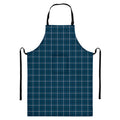 Deep Blue Tattersall Pattern Print Bib Apron With Pocket