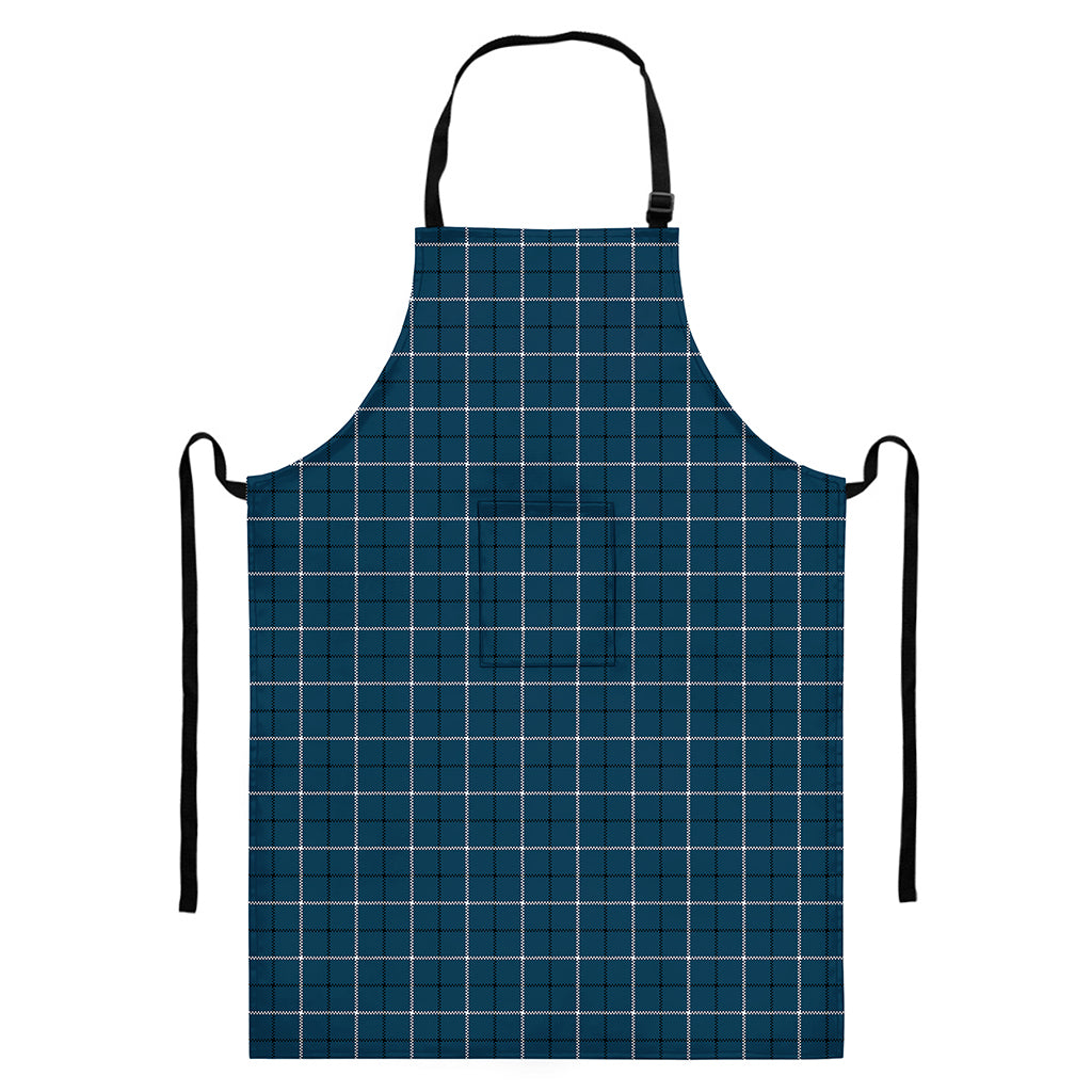 Deep Blue Tattersall Pattern Print Bib Apron With Pocket