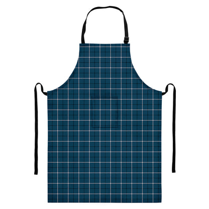 Deep Blue Tattersall Pattern Print Bib Apron With Pocket