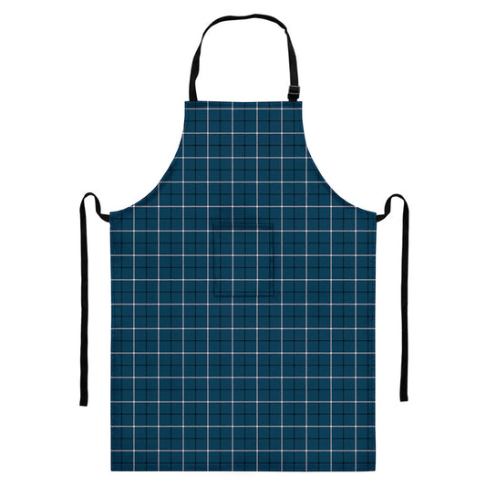 Deep Blue Tattersall Pattern Print Bib Apron With Pocket