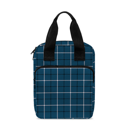 Deep Blue Tattersall Pattern Print Bible Tote Bag