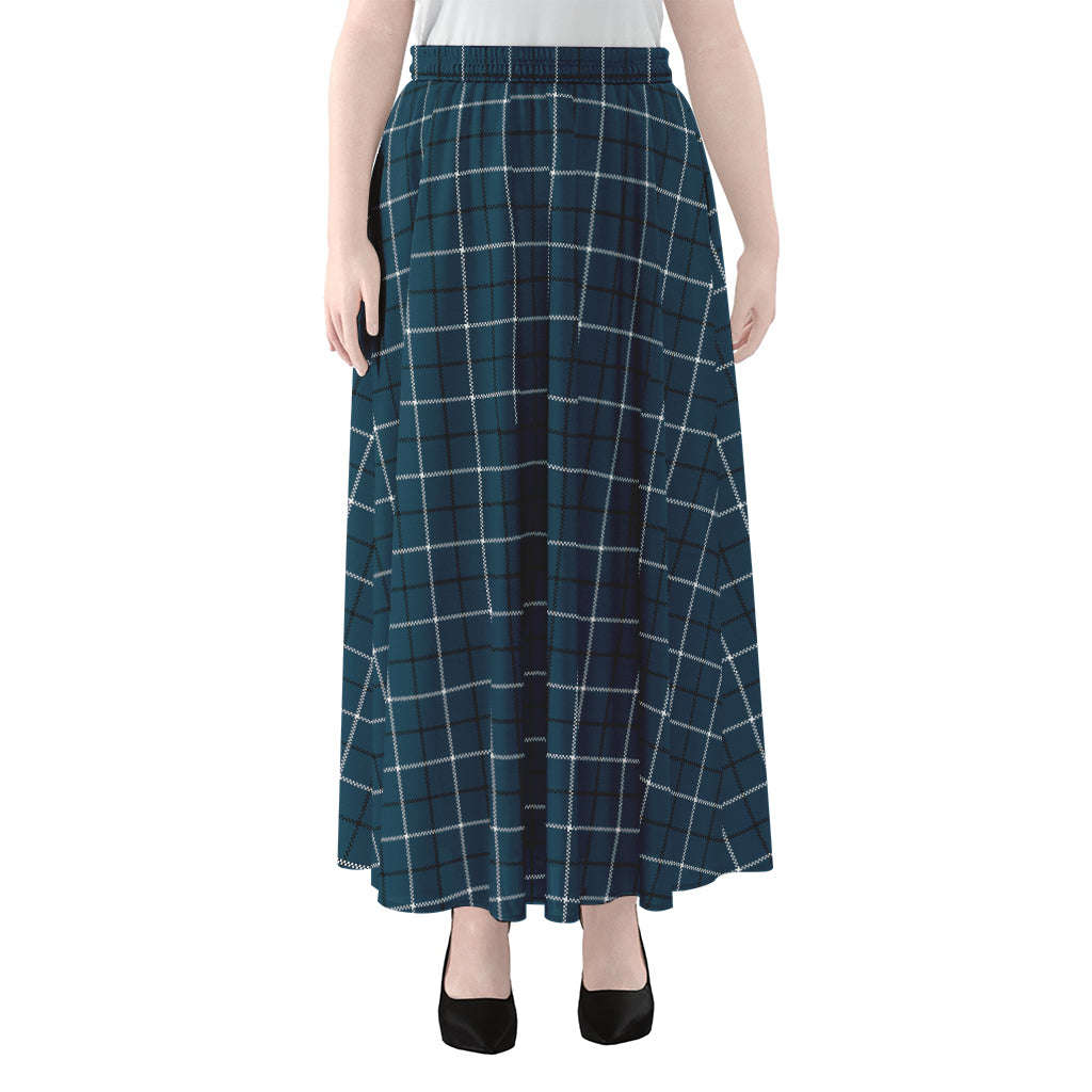 Deep Blue Tattersall Pattern Print Chiffon Maxi Skirt