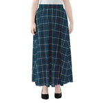 Deep Blue Tattersall Pattern Print Chiffon Maxi Skirt