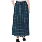 Deep Blue Tattersall Pattern Print Chiffon Maxi Skirt