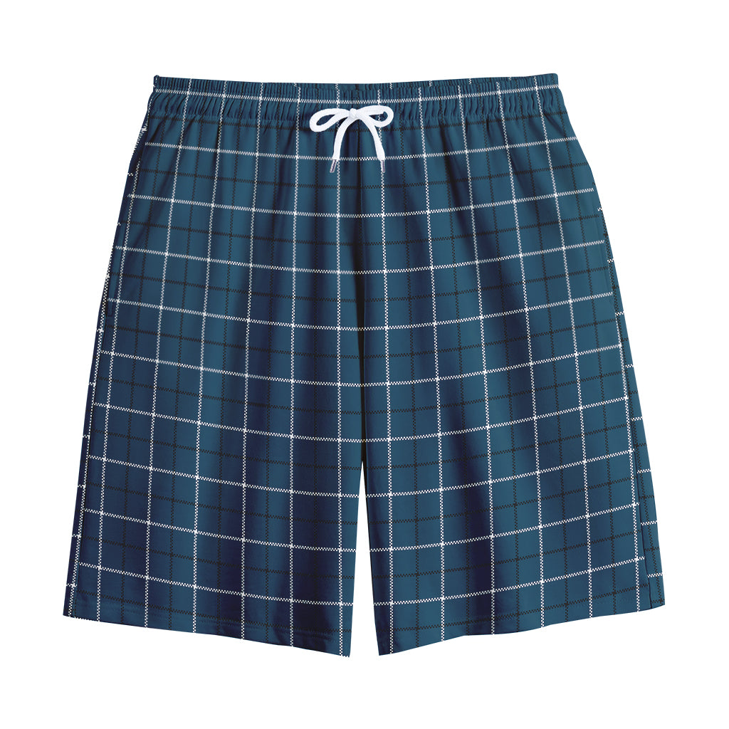 Deep Blue Tattersall Pattern Print Cotton Shorts