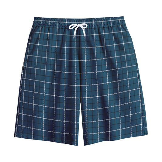 Deep Blue Tattersall Pattern Print Cotton Shorts