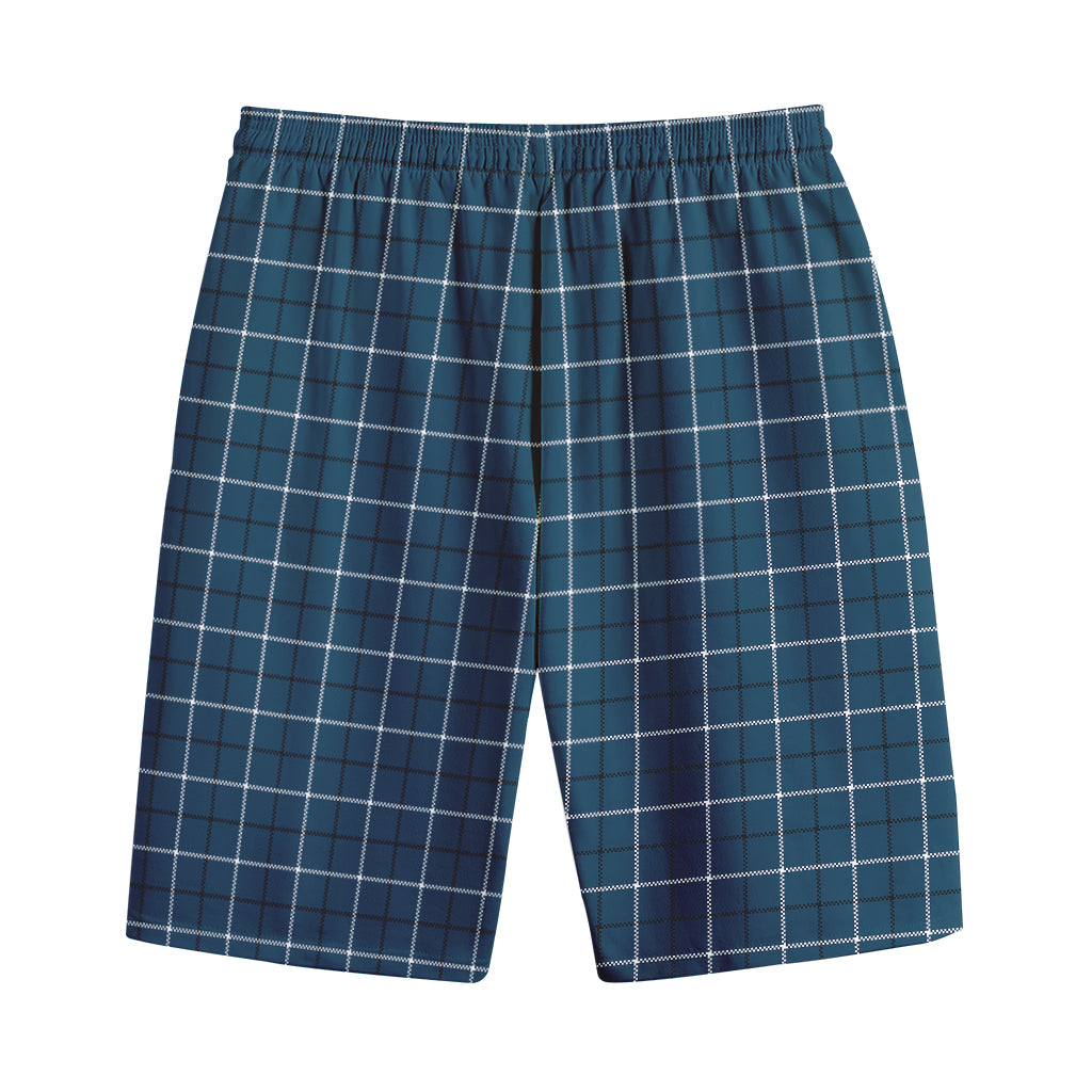 Deep Blue Tattersall Pattern Print Cotton Shorts