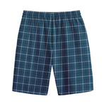 Deep Blue Tattersall Pattern Print Cotton Shorts