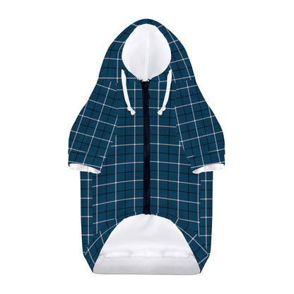 Deep Blue Tattersall Pattern Print Dog Zip Up Hoodie