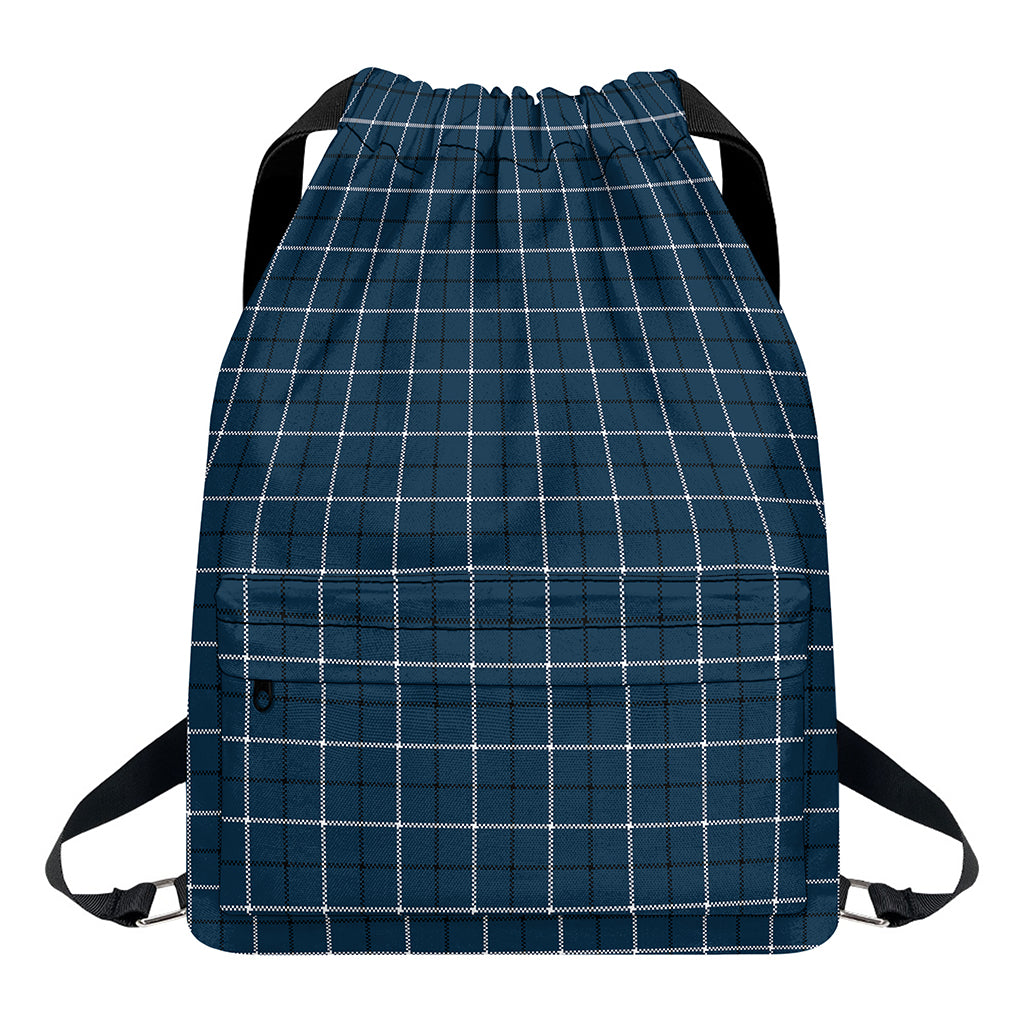 Deep Blue Tattersall Pattern Print Drawstring Backpack