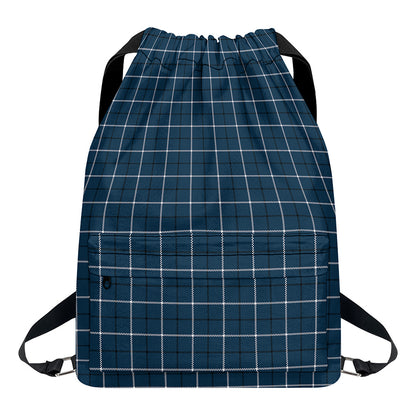 Deep Blue Tattersall Pattern Print Drawstring Backpack