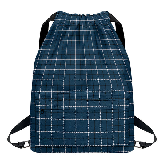 Deep Blue Tattersall Pattern Print Drawstring Backpack