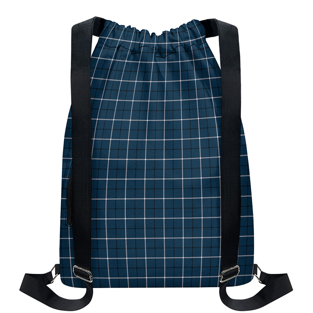 Deep Blue Tattersall Pattern Print Drawstring Backpack