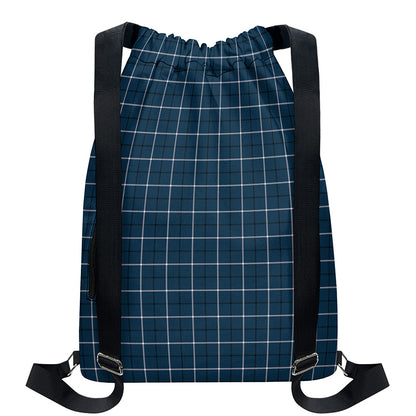 Deep Blue Tattersall Pattern Print Drawstring Backpack