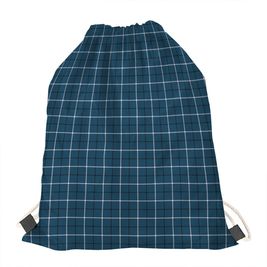Deep Blue Tattersall Pattern Print Drawstring Bag