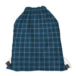Deep Blue Tattersall Pattern Print Drawstring Bag