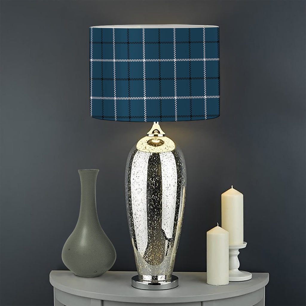 Deep Blue Tattersall Pattern Print Drum Lamp Shade