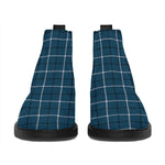 Deep Blue Tattersall Pattern Print Flat Ankle Boots