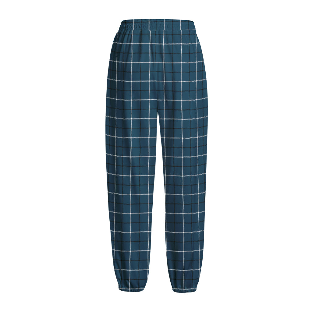 Deep Blue Tattersall Pattern Print Fleece Lined Knit Pants