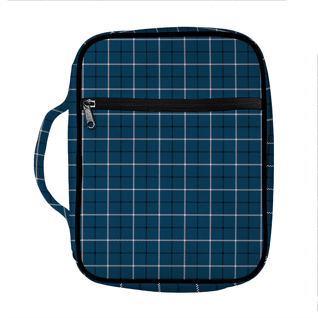 Deep Blue Tattersall Pattern Print Front Pocket Bible Bag
