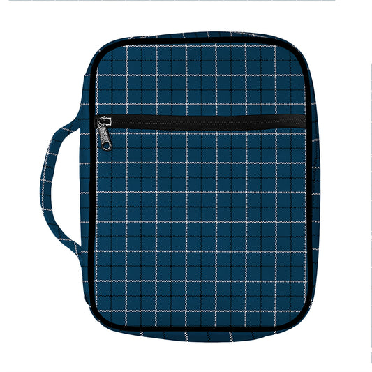 Deep Blue Tattersall Pattern Print Front Pocket Bible Bag