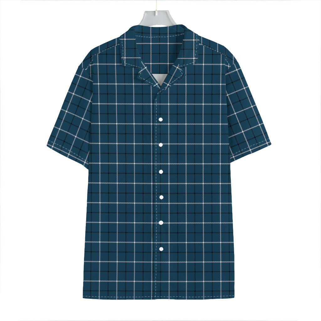 Deep Blue Tattersall Pattern Print Hawaiian Shirt