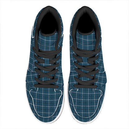 Deep Blue Tattersall Pattern Print High Top Leather Sneakers