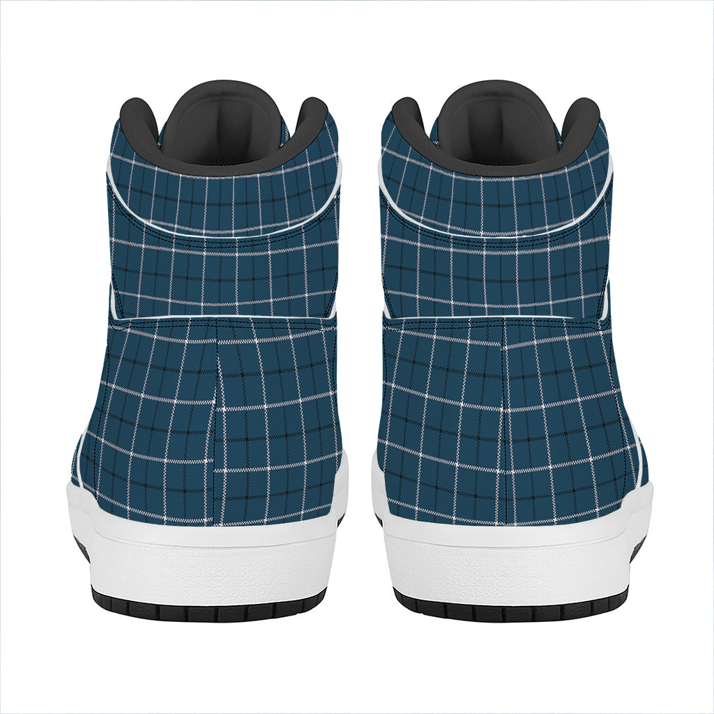 Deep Blue Tattersall Pattern Print High Top Leather Sneakers