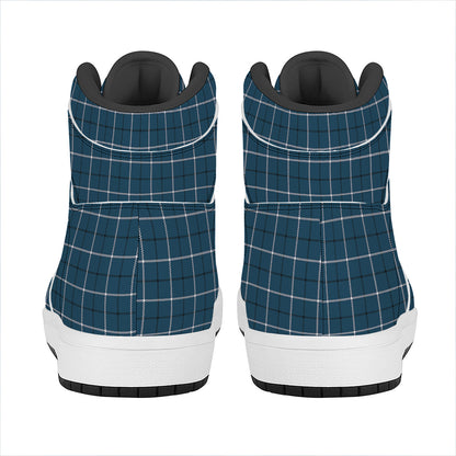 Deep Blue Tattersall Pattern Print High Top Leather Sneakers
